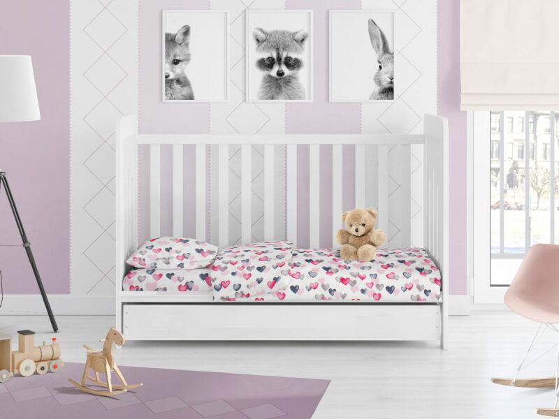 ΠΑΠΛΩΜΑ ΕΜΠΡΙΜΕ bebe Hearts 12 120X160 Grey-Pink Cotton 100%