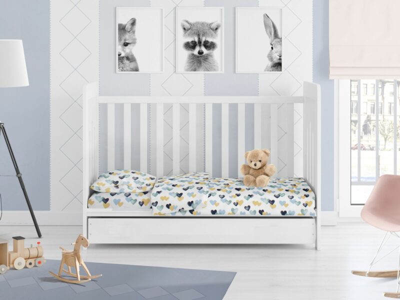 ΣΕΝΤΟΝΙΑ ΕΜΠΡΙΜΕ ΣΕΤ 3 τεμ bebe Hearts 11 120X160 Grey-Green Cotton 100% 3542413