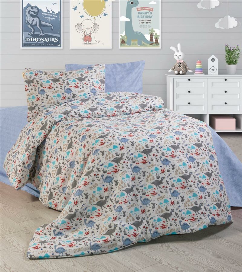 ΣΕΝΤΟΝΙΑ ΕΜΠΡΙΜΕ ΣΕΤ 3 τεμ kids Dino 309 160X240 White-Blue Cott/Pol 70/30 3544166