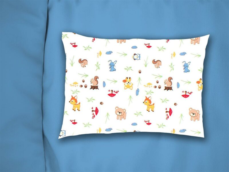 Μαξιλαροθήκη Εμπριμέ bebe Forest Animals 570 35X45 White-Sky Blue 100% Cotton 5174546