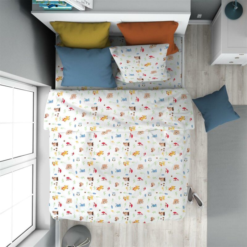 Παπλωματοθήκη Εμπριμέ kids Forest Animals 570 160X240 White-Sky Blue 100% Cotton 5174645