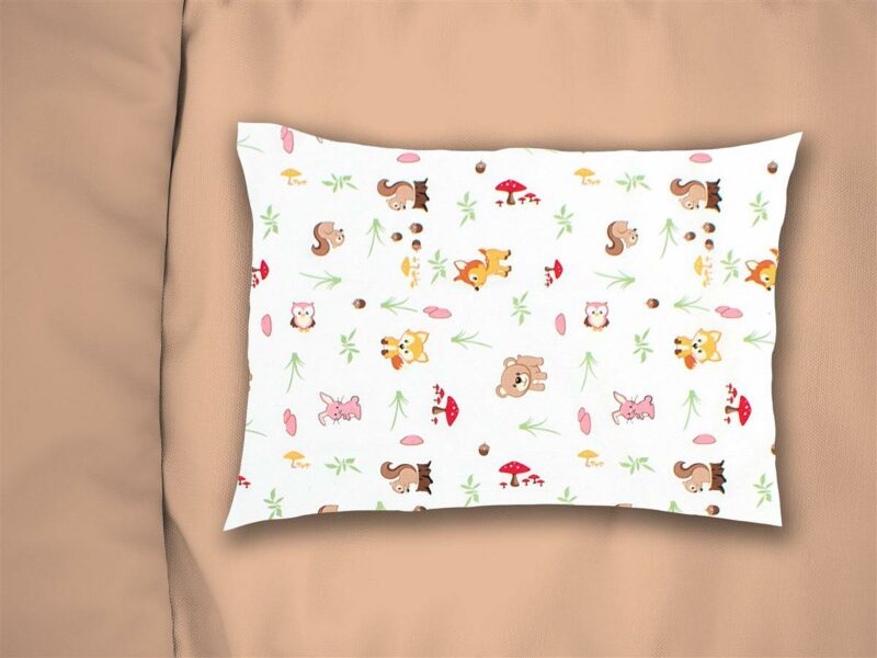 Μαξιλαροθήκη Εμπριμέ bebe Forest Animals 571 35X45 White-Pink 100% Cotton 5174549