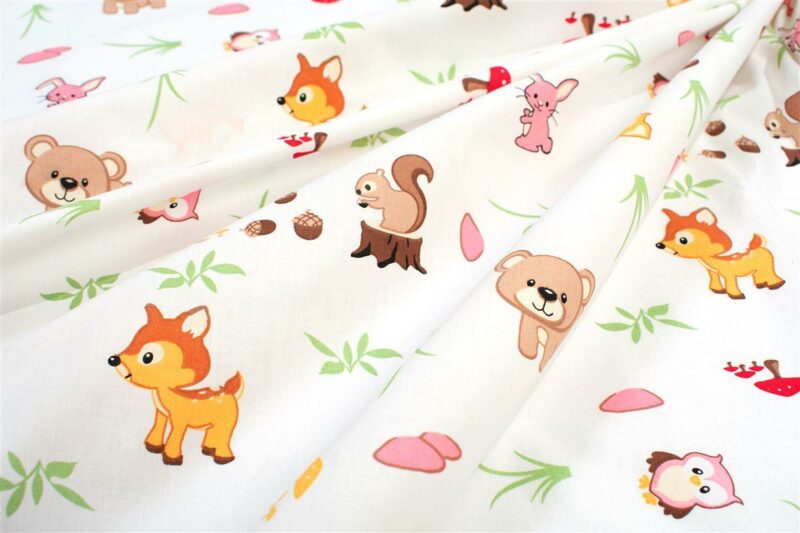 Πάνα Χασέ bebe Forest Animals 571 80X80 White-Pink 100% Cotton 3726110