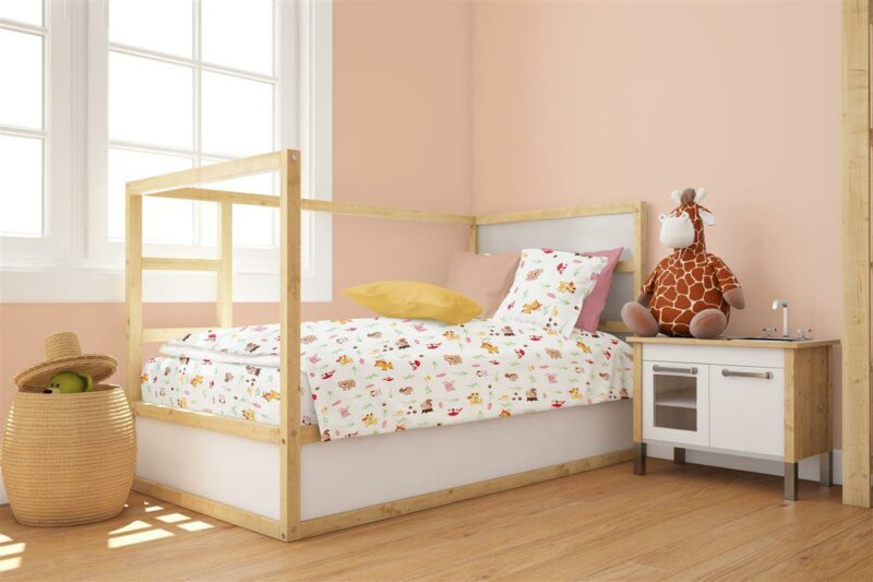 Παπλωματοθήκη Εμπριμέ bebe Forest Animals 571 120X160 White-Pink 100% Cotton 5174643