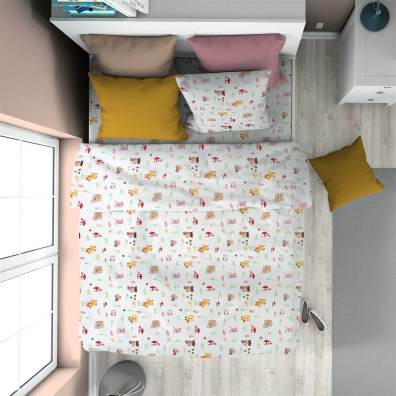 Παπλωματοθήκη Εμπριμέ kids Forest Animals 571 160X240 White-Pink 100% Cotton 5174649