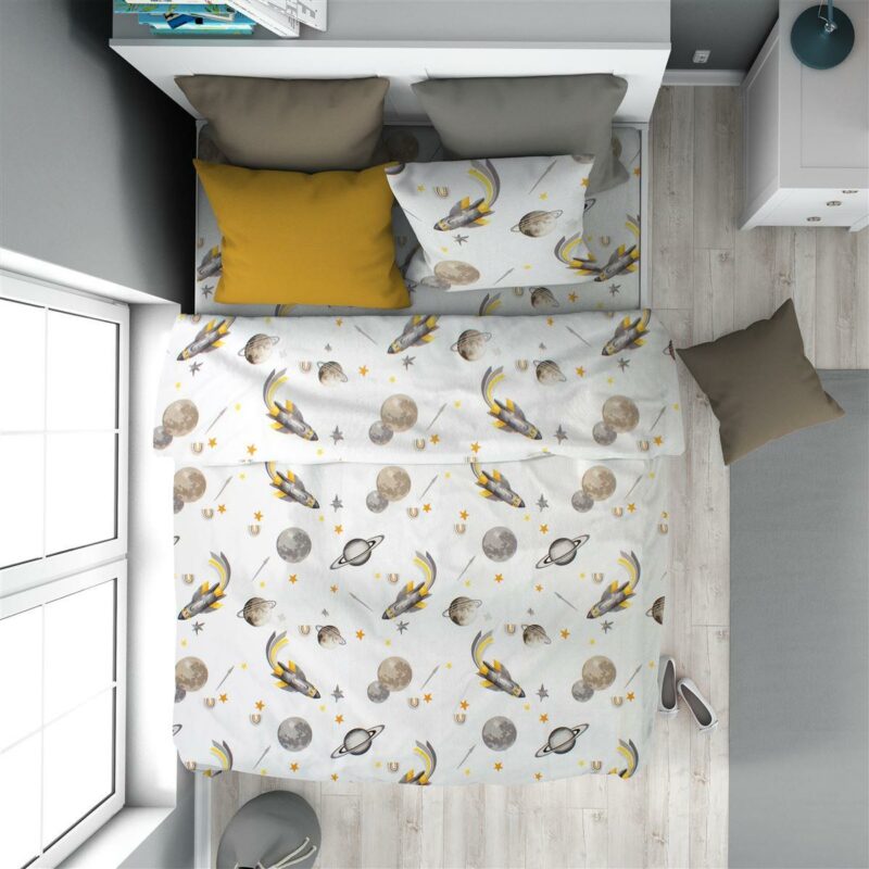 Παπλωματοθήκη Εμπριμέ kids Space Mission 183 160X240 White-Grey 100% Cotton 5174651