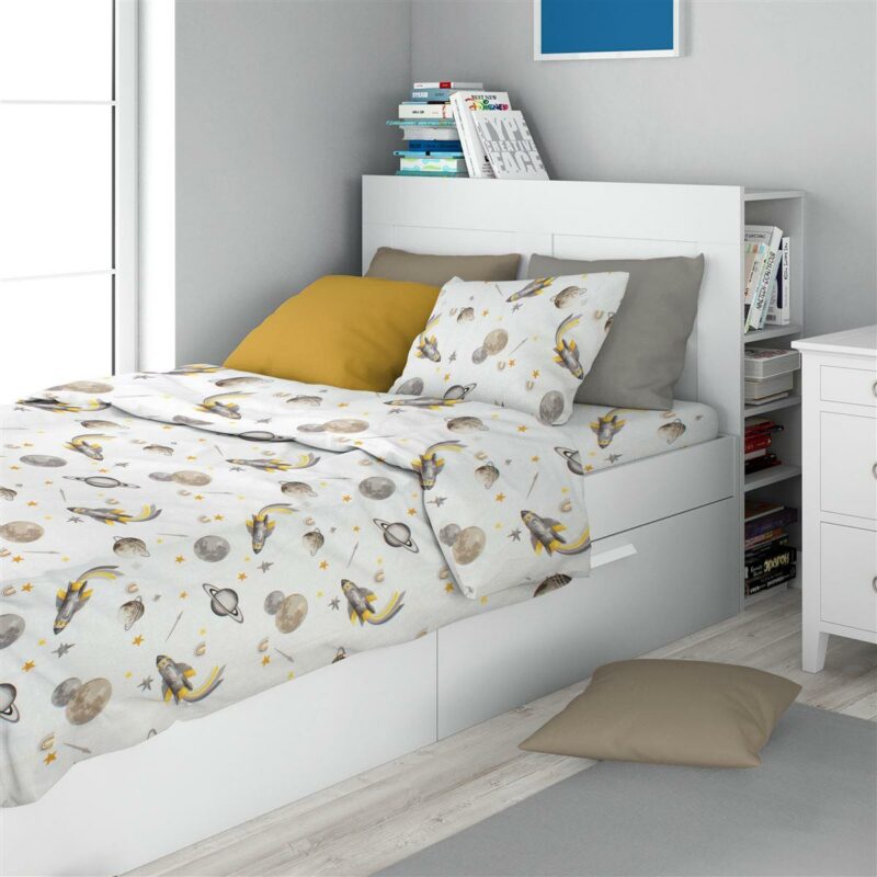 Σεντόνια Εμπριμέ Σετ 2 τεμ kids Space Mission 183 160X240 White-Grey 100% Cotton 5174586