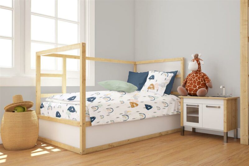 Παπλωματοθήκη Εμπριμέ bebe Rainbow 574 120X160 White-Blue 100% Cotton 5174571