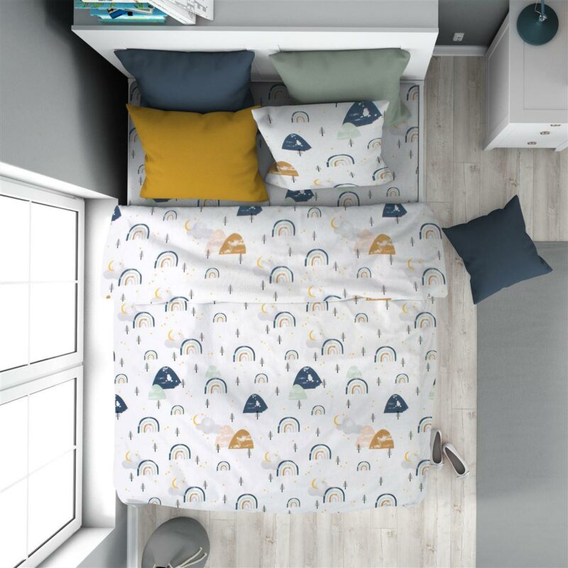 Παπλωματοθήκη Εμπριμέ kids Rainbow 574 160X240 White-Blue 100% Cotton 5174654