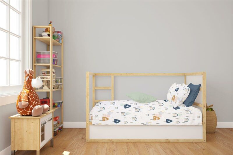 Σεντόνια Εμπριμέ Σετ 3 τεμ bebe Rainbow 574 120X160 White-Blue 100% Cotton 5174684