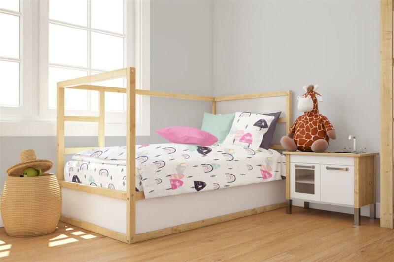 Παπλωματοθήκη Εμπριμέ bebe Rainbow 575 120X160 White-Pink 100% Cotton 5304890