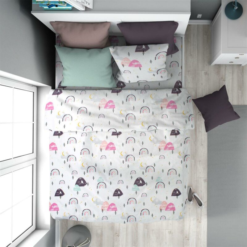 Παπλωματοθήκη Εμπριμέ kids Rainbow 575 160X240 White-Pink 100% Cotton 5304905
