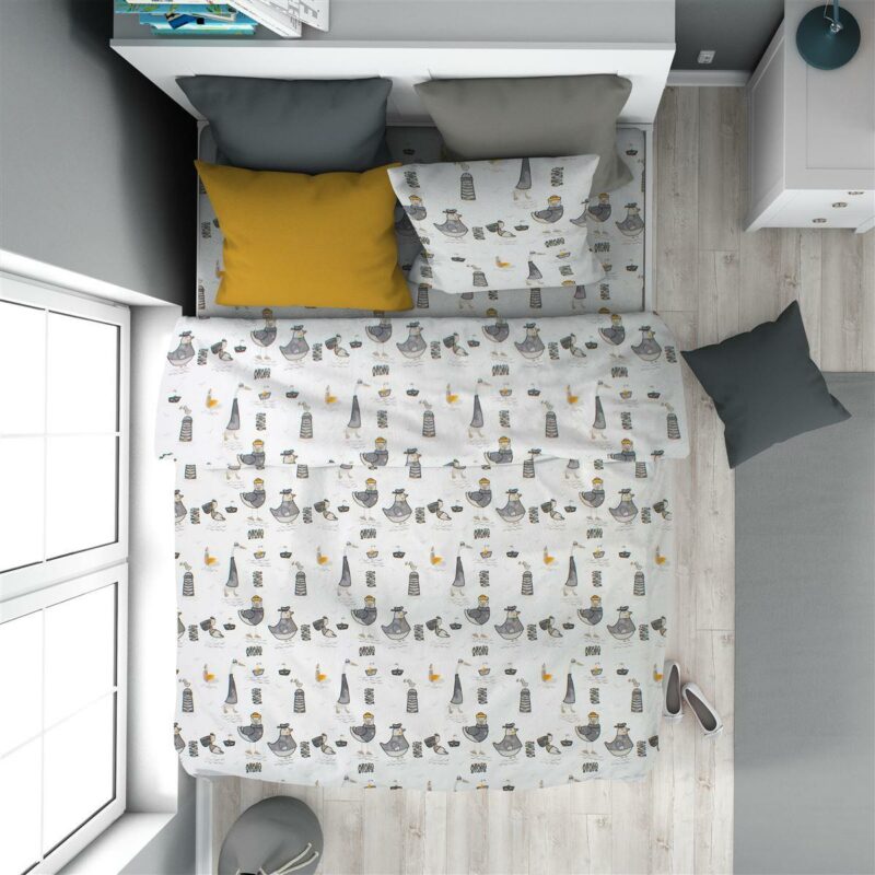 Παπλωματοθήκη Εμπριμέ kids Seabirds 578 160X240 White-Grey 100% Cotton 5174575