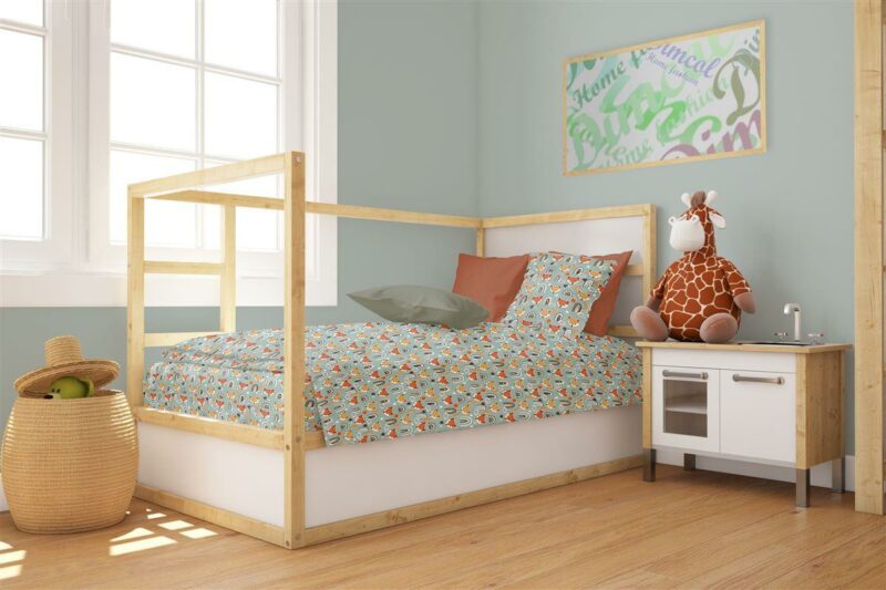 Πάπλωμα Εμπριμέ bebe Fox 528 120X160 Pale Cyan 100% Cotton 4227675