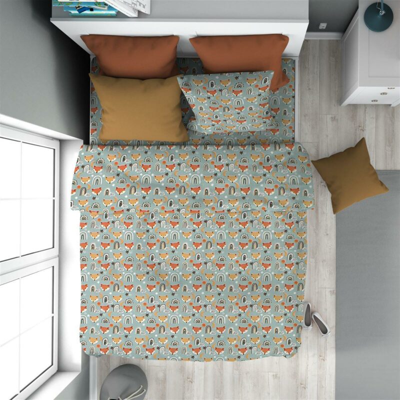 Παπλωματοθήκη Εμπριμέ kids Fox 528 160X240 Pale Cyan 100% Cotton 5174727