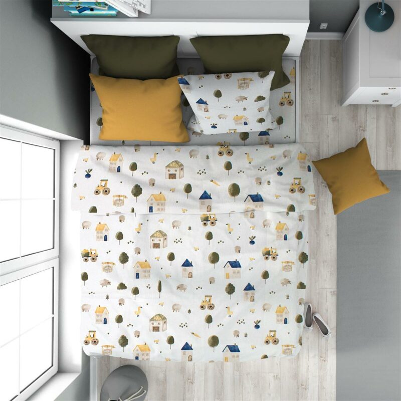 Παπλωματοθήκη Εμπριμέ kids Village 579 160X240 White-Green 100% Cotton 5174938