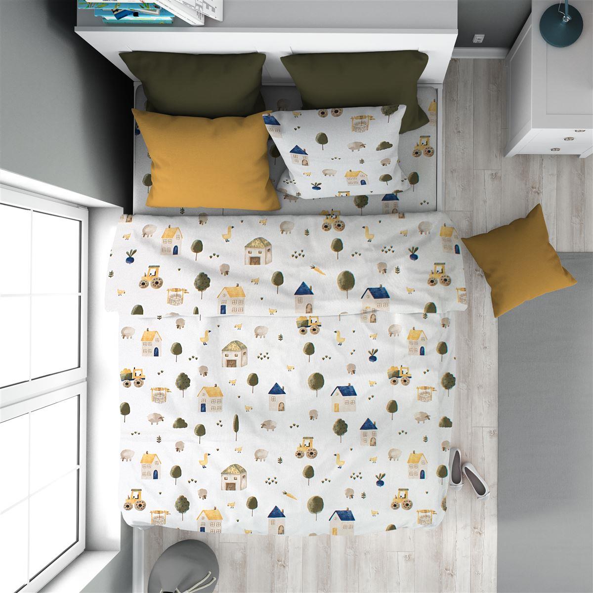 Παπλωματοθήκη Εμπριμέ kids Village 579 160X240 White-Gr