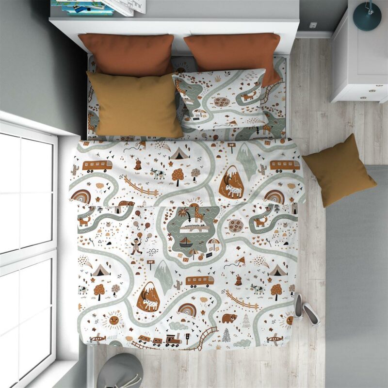 Παπλωματοθήκη Εμπριμέ kids Countryside 580 160X240 White-Mint 100% Cotton 5174942