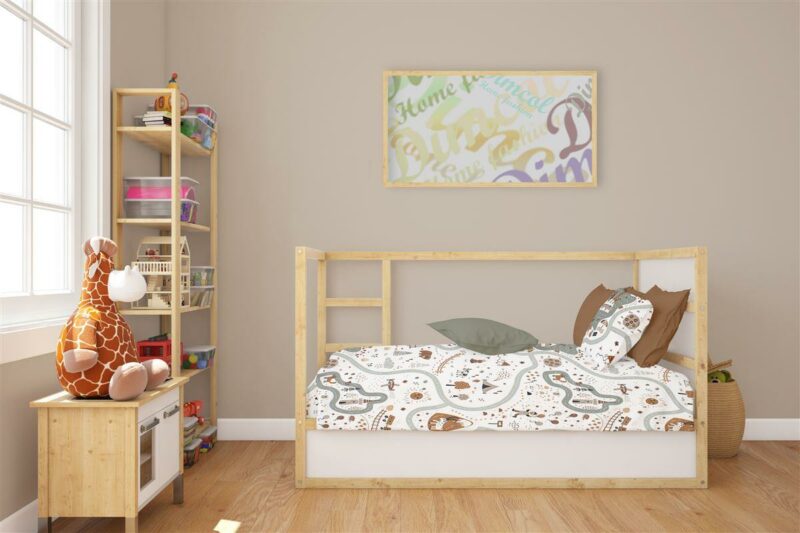 Σεντόνια Εμπριμέ Σετ 3 τεμ bebe Countryside 580 120X160 White-Mint 100% Cotton 5174978