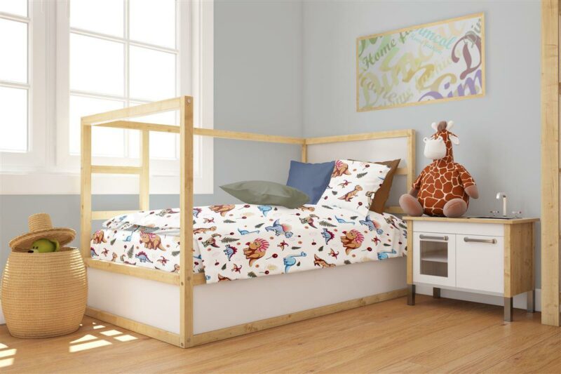 Παπλωματοθήκη Εμπριμέ bebe Dinosaur 519 120X160 White-Blue 100% Cotton 5174930