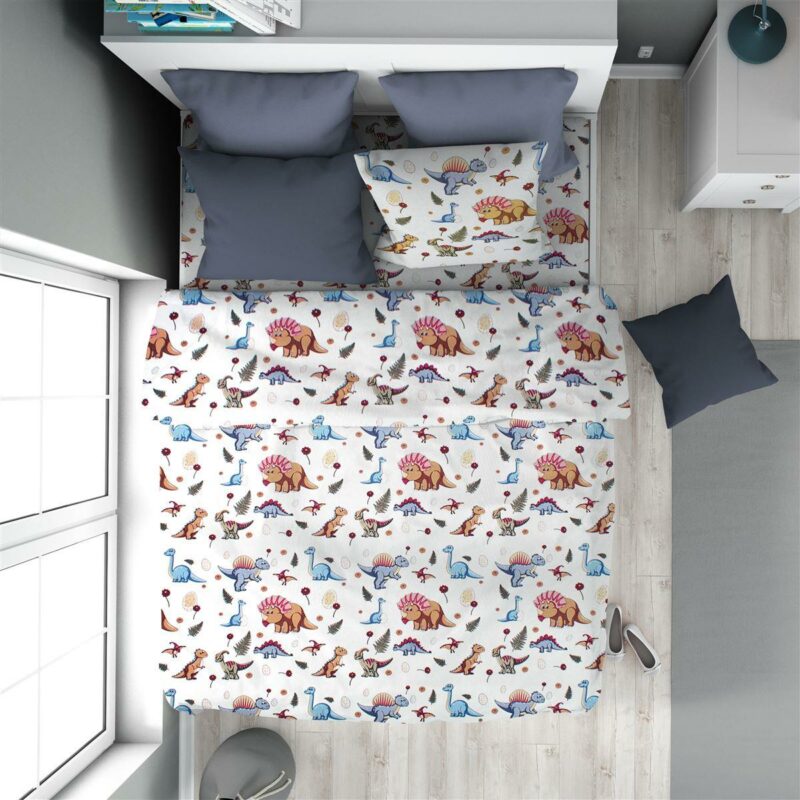 Παπλωματοθήκη Εμπριμέ kids Dinosaur 519 160X240 White-Blue 100% Cotton 5174945