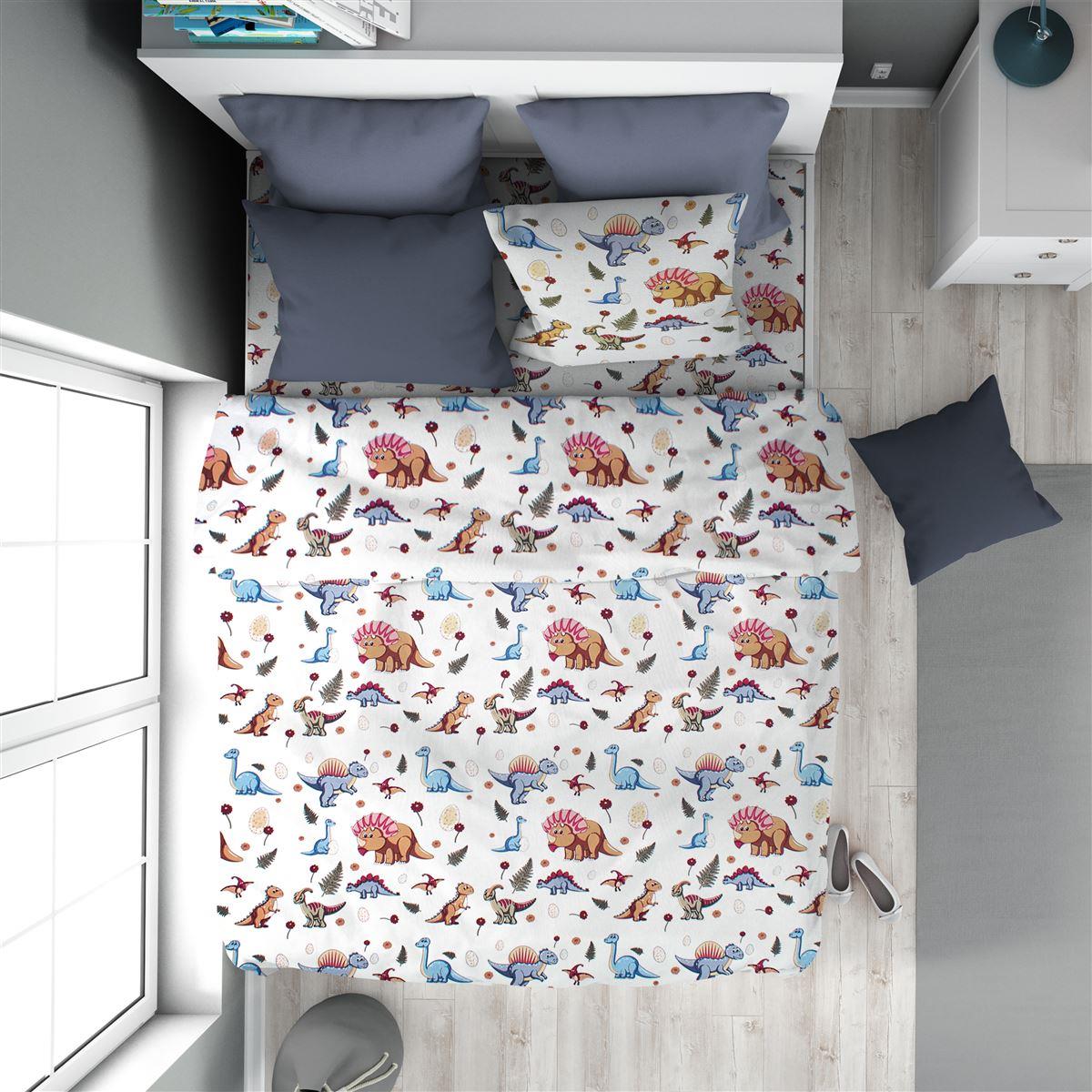 Παπλωματοθήκη Εμπριμέ kids Dinosaur 519 160X240 White-B