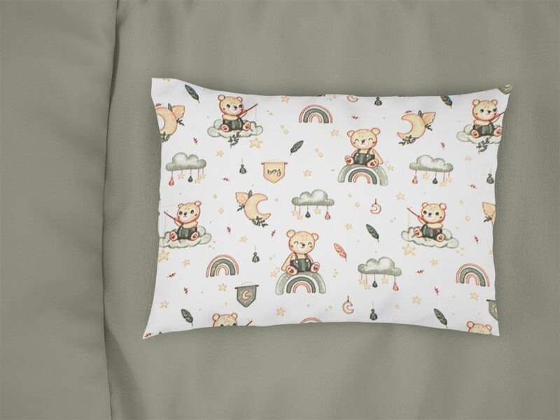 Μαξιλαροθήκη Εμπριμέ kids Cloudy Bear 581 50X70 White-Olive 100% Cotton 5520425