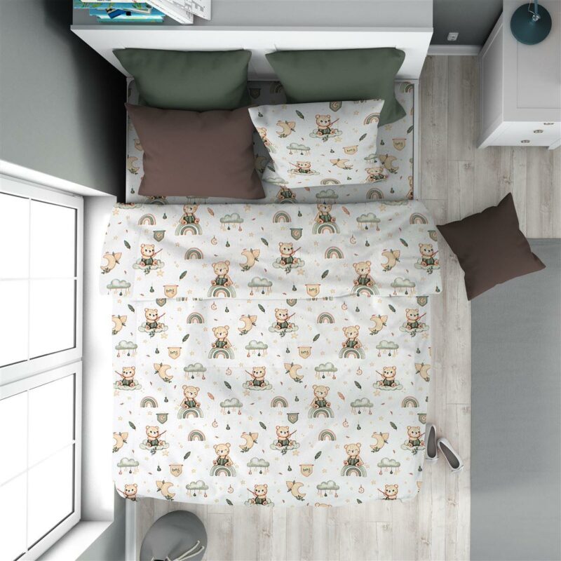Παπλωματοθήκη Εμπριμέ kids Cloudy Bear 581 160X240 White-Olive 100% Cotton 5520442