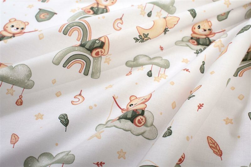Σεντονάκι Λίκνου bebe Cloudy Bear 581 80X110 White-Olive 100% Cotton 5175061