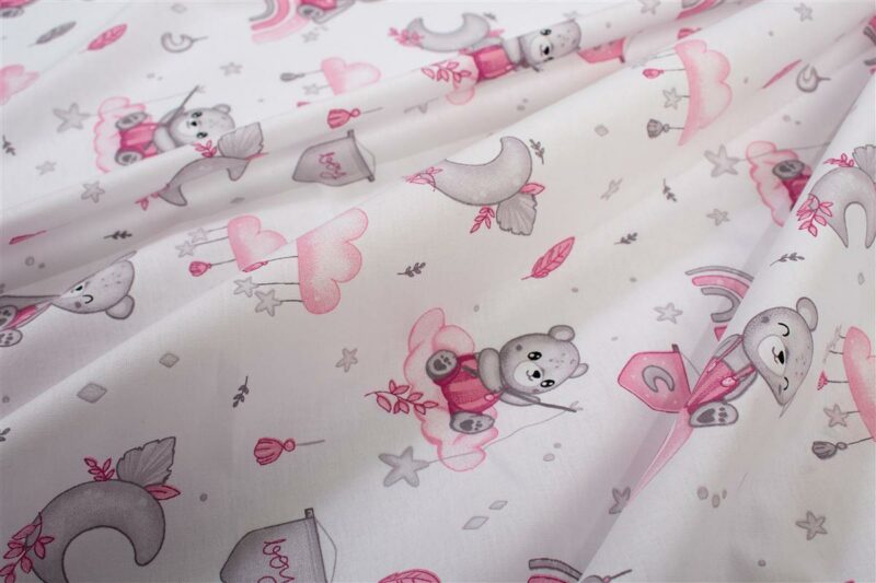 Πάνα Χασέ bebe Cloudy Bear 582 80X80 White-Pink 100% Cotton 5175045