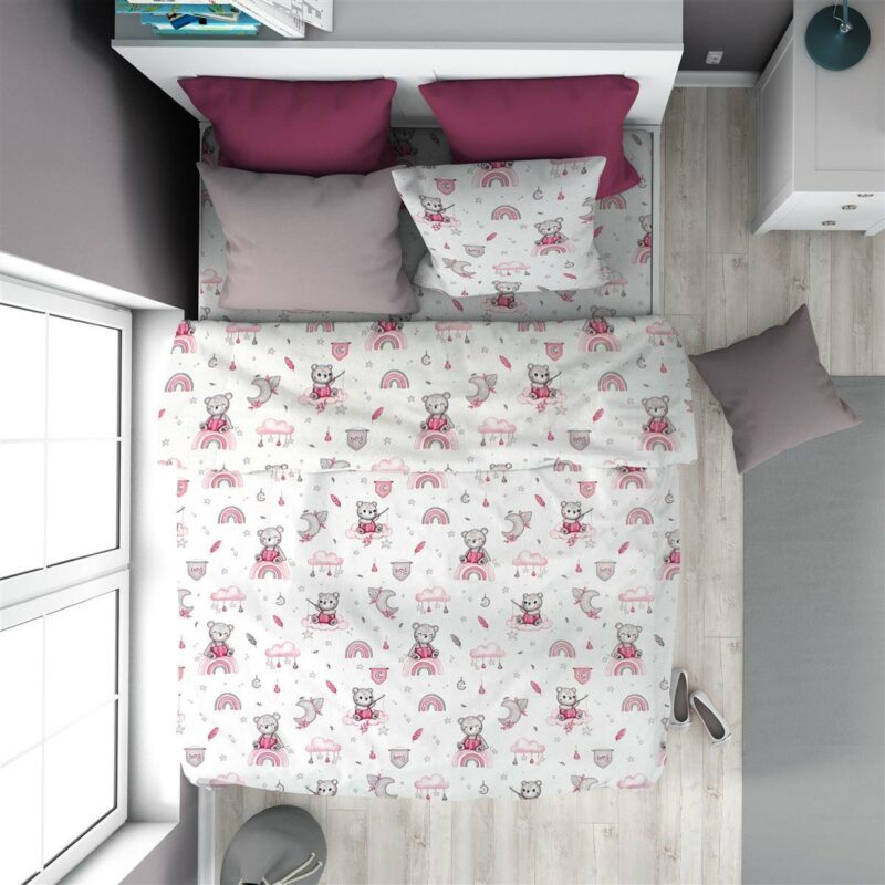 Παπλωματοθήκη Εμπριμέ kids Cloudy Bear 582 160X240 White-Pink 100% Cotton 5175053