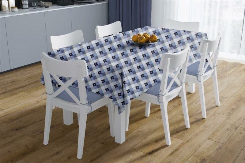 Αλέκιαστο Σετ 2 τεμ Τραπεζομάντηλο Checkered 468 140X140 & Τραβέρσα 40X140 Blue 70/30 Cott/Pol 5175669