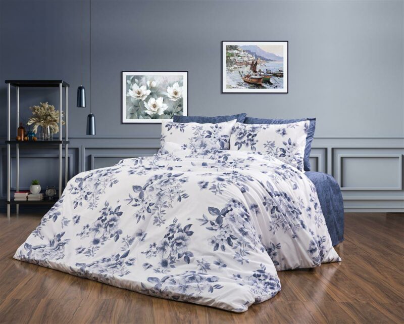 Παπλωματοθήκη Εμπριμέ Βερονίκη 486 220X240 White-Blue 70/30 Cott/Pol 5304915