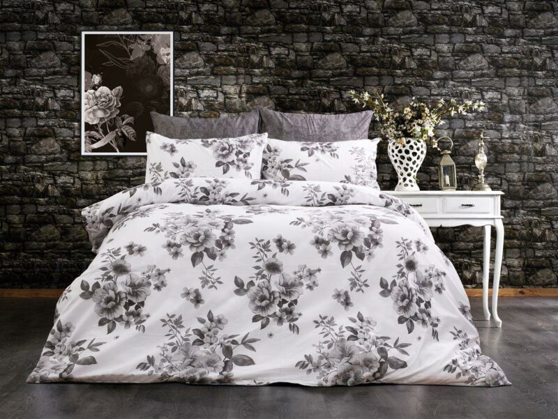 Παπλωματοθήκη Εμπριμέ Βερονίκη 487 160X240 White-Grey 70/30 Cott/Pol 5304913