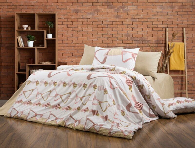 Παπλωματοθήκη Εμπριμέ Δαρεία 490 160X240 White-Beige 70/30 Cott/Pol 5175341