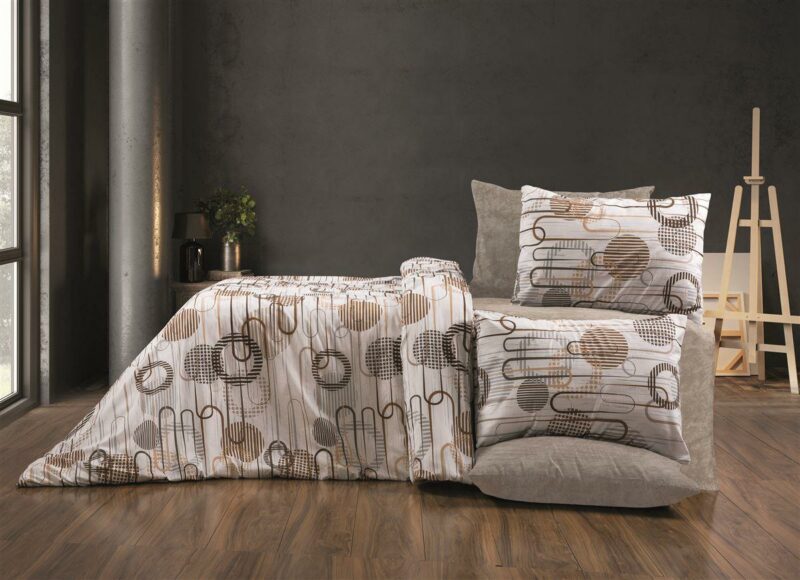 Παπλωματοθήκη Εμπριμέ Διώνη 600 220X240 White-Mocha 70/30 Cott/Pol 5175781
