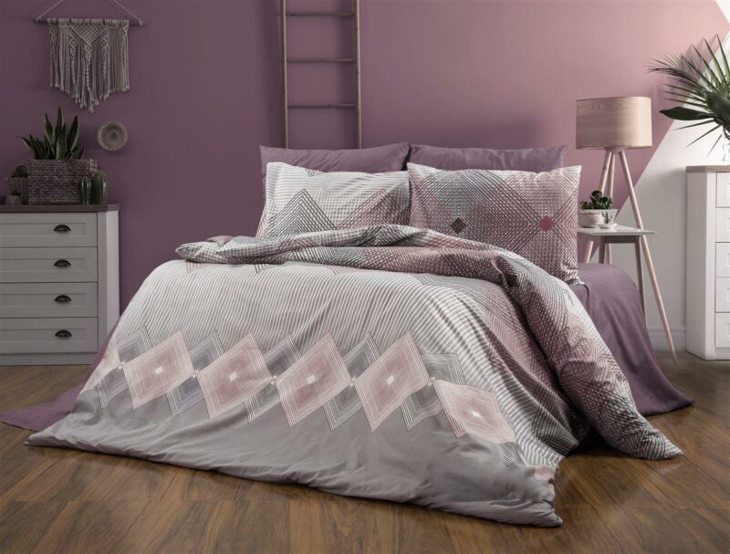 Παπλωματοθήκη Εμπριμέ Καλλιρόη 606 220X240 Grey-Burgundy 70/30 Cott/Pol 5175361