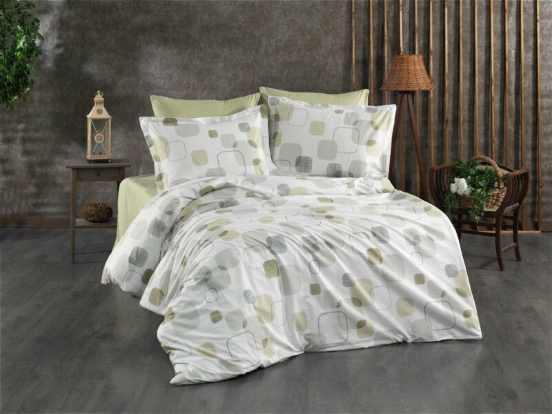 Σεντόνια Εμπριμέ Σετ 3 τεμ Μελίνα 708 160X240 White-Olive 100% Cotton 5175645
