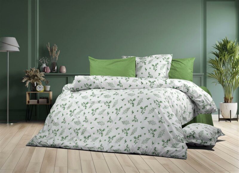 Παπλωματοθήκη Εμπριμέ Μυρτώ 351 220X240 Green 100% Cotton Flannel 4574373