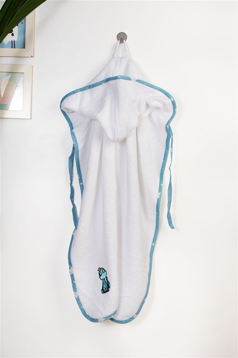 Κάπα Με Κέντημα bebe Dinosaur 180 75X85 White-Sky Blue 100% Cotton 4933906