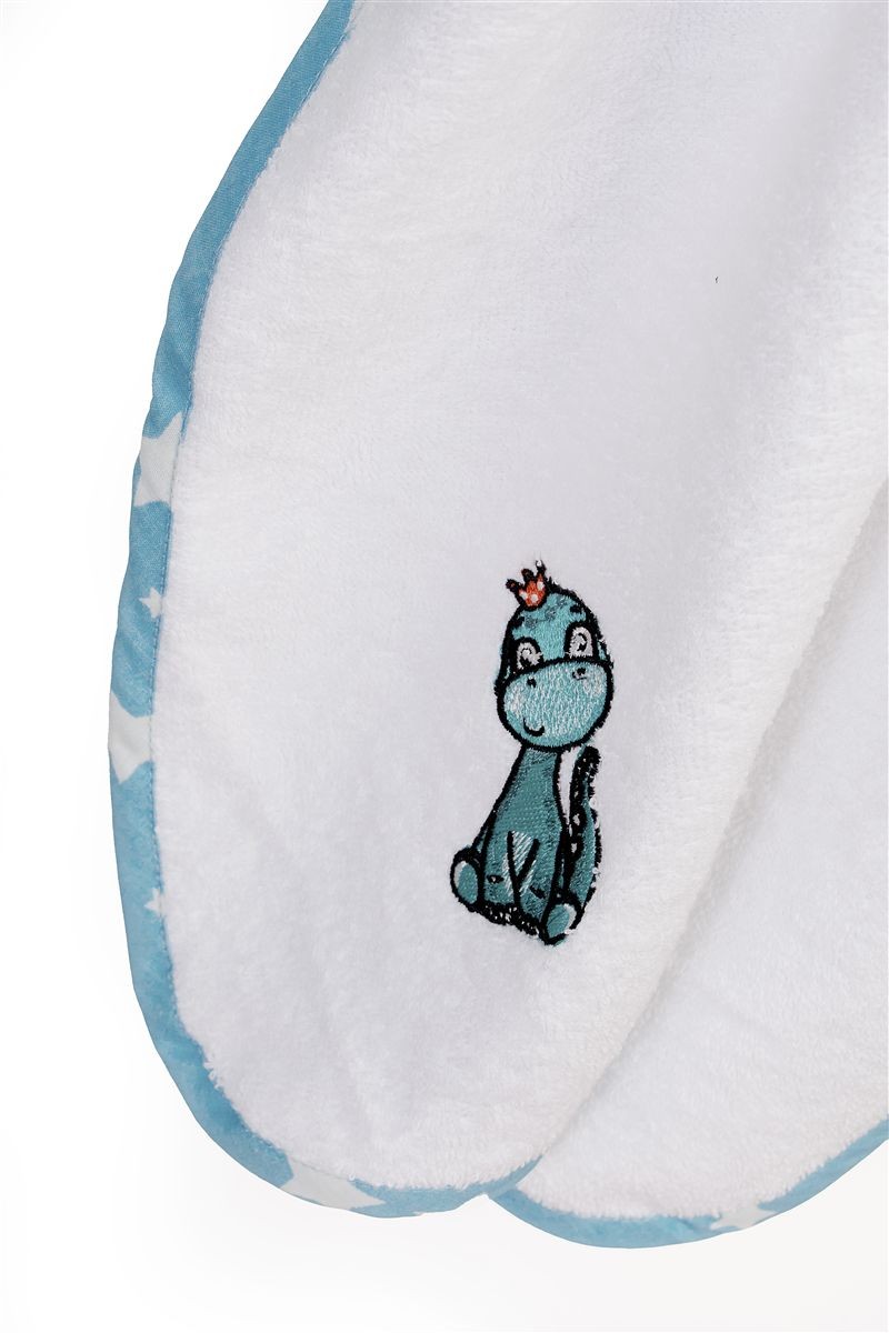 Κάπα Με Κέντημα bebe Dinosaur 180 75X85 White-Sky Blue 100% Cotton 4933907