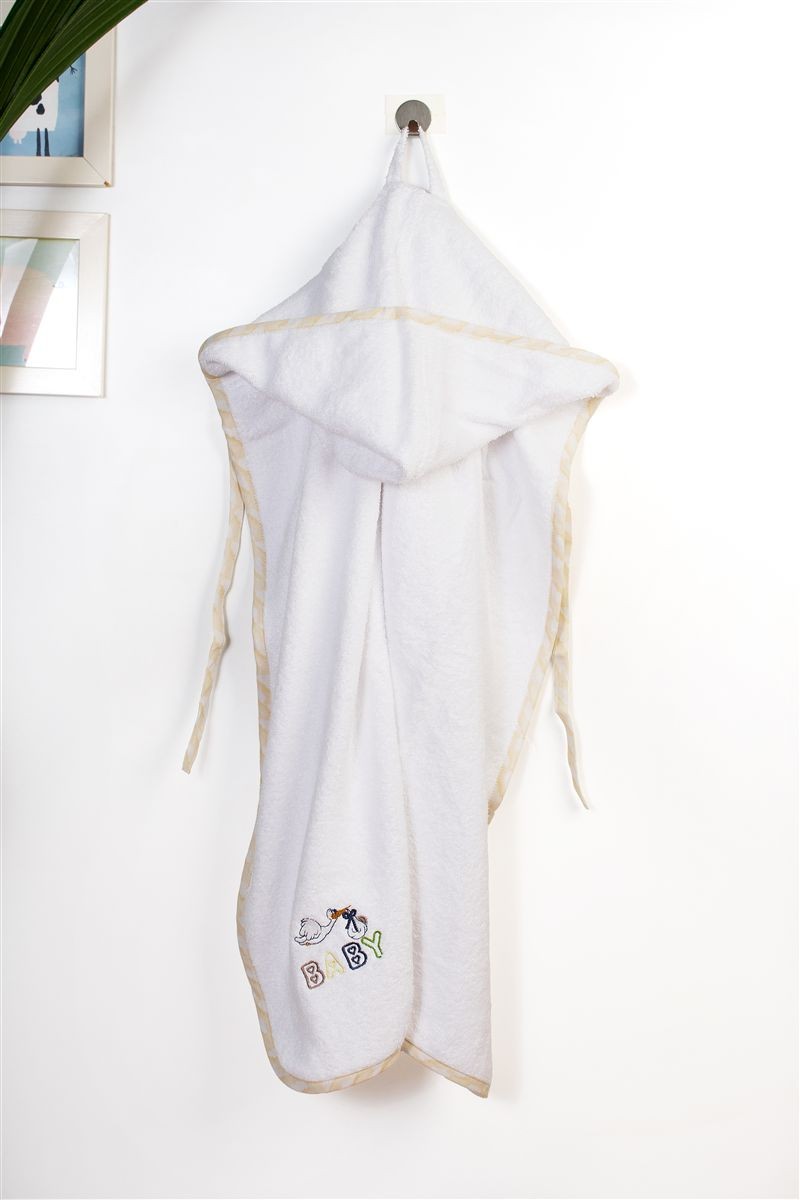 Κάπα Με Κέντημα bebe Stork 193 75X85 White-Yellow 100% Cotton 4933927