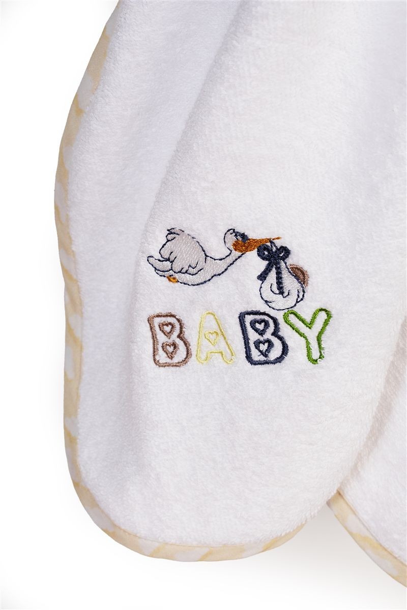 Κάπα Με Κέντημα bebe Stork 193 75X85 White-Yellow 100% Cotton 4933928
