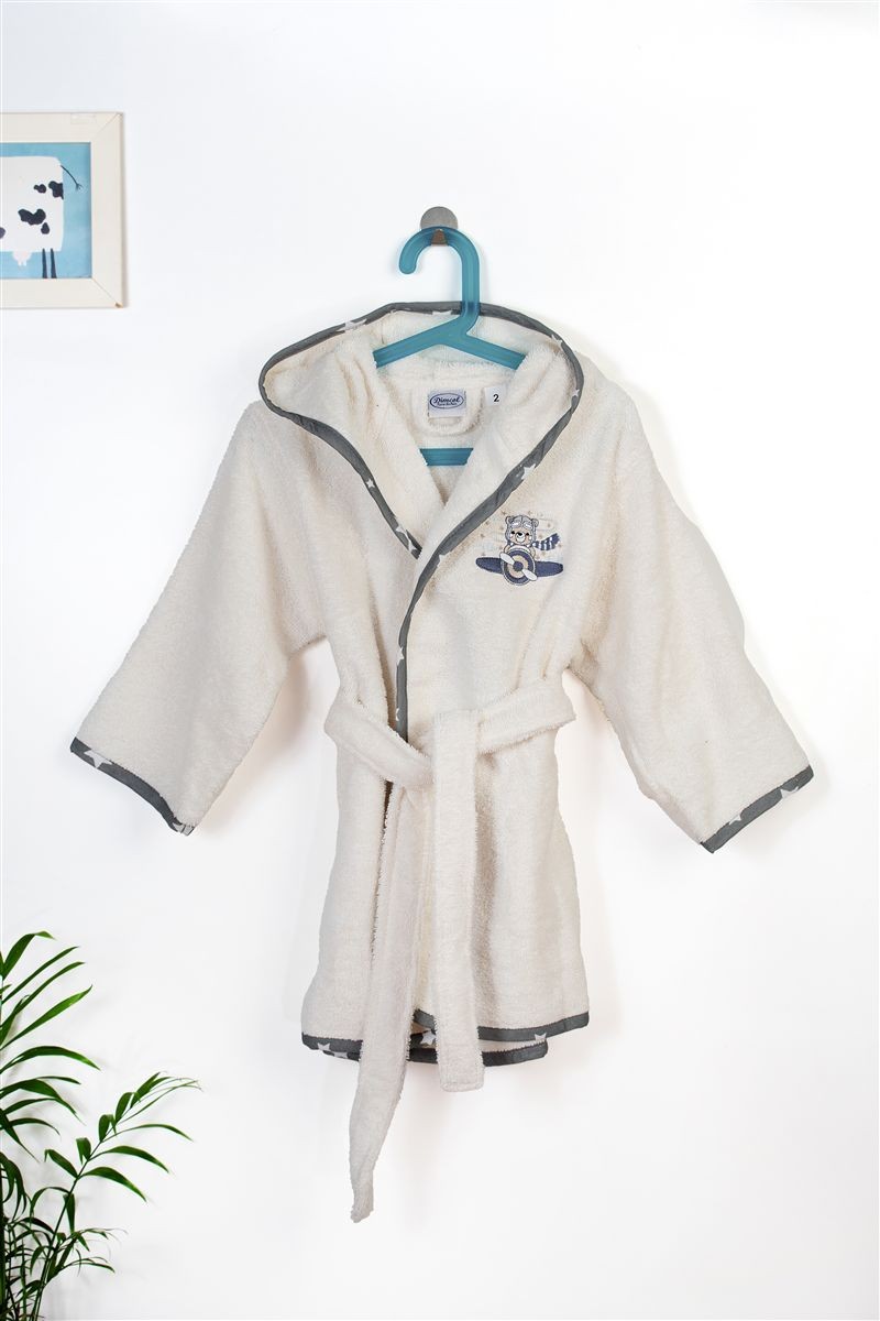 Μπουρνούζι Με Κέντημα kids Aviator 185 Size: 02 Ecru-Grey 100% Cotton 4933969