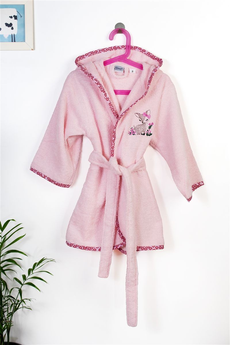 Μπουρνούζι Με Κέντημα kids Deer 196 Size: 04 Pink 100% Cotton 4934020