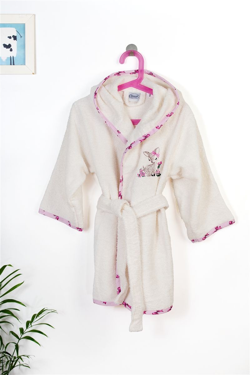 Μπουρνούζι Με Κέντημα kids Deer 198 Size: 02 Ecru-Pink 100% Cotton 4933784