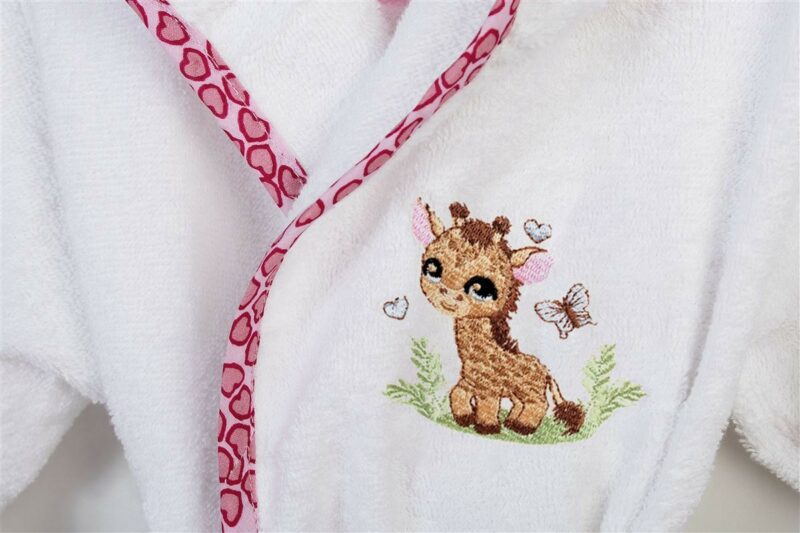 Μπουρνούζι Με Κέντημα kids Giraffe 172 Size: 02 White-Pink 100% Cotton 4933937