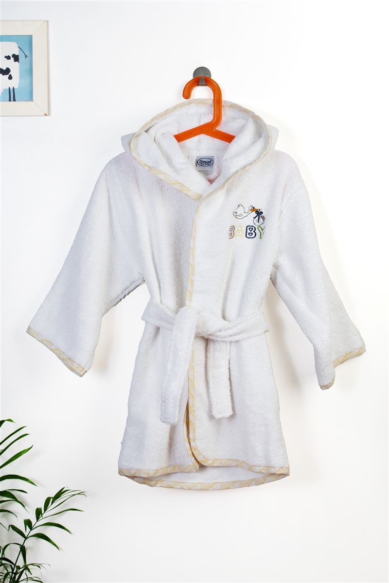 Μπουρνούζι Με Κέντημα kids Stork 193 Size: 02 White-Yellow 100% Cotton 4933990