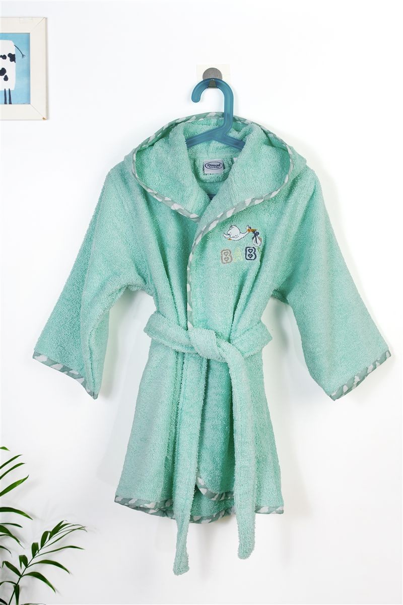 Μπουρνούζι Με Κέντημα kids Stork 195 Size: 04 Mint 100% Cotton 4934017