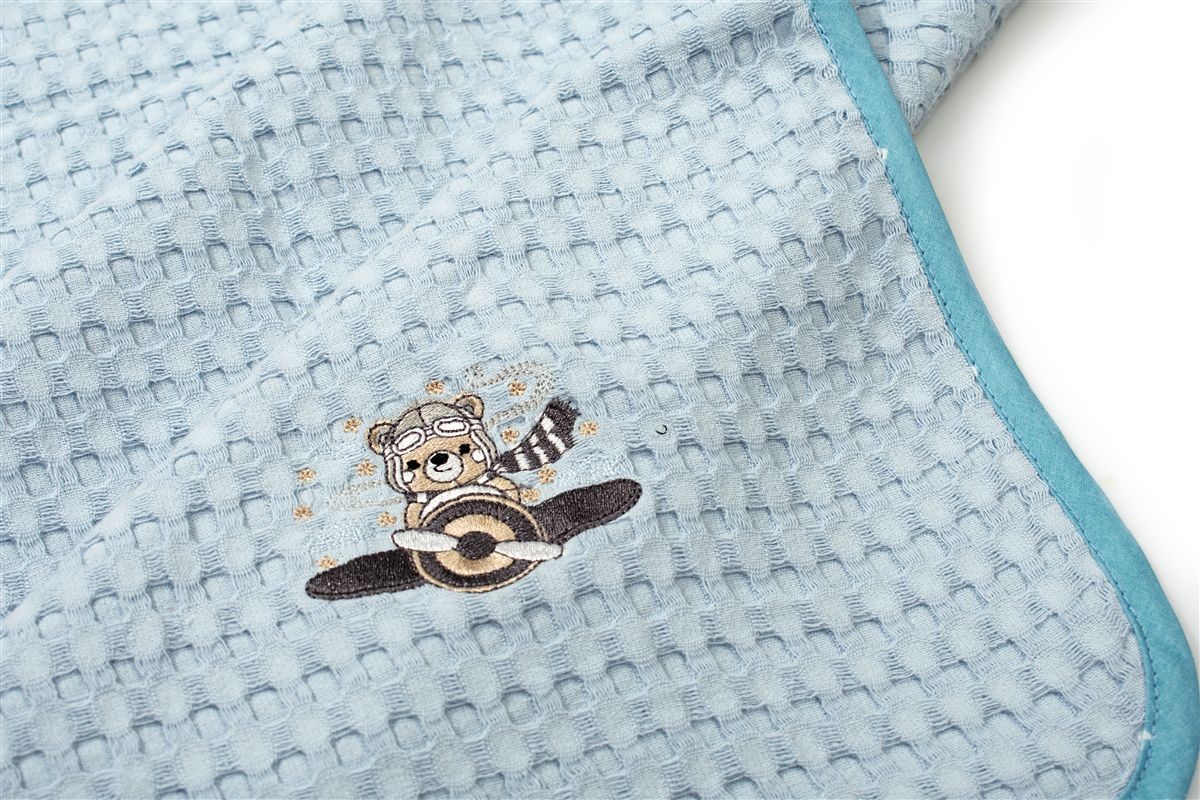 Κουβέρτα Πικέ Με Κέντημα bebe Aviator 183 100X160 Sky Blue 100% Cotton